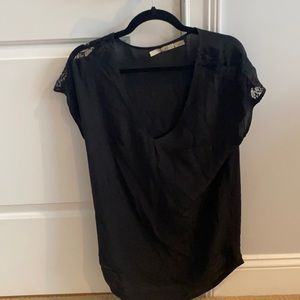 Black silk blouse with lace detail